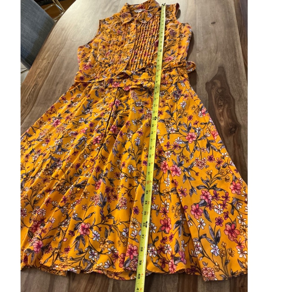 Nanette Nanette Lepore Floral Midi‎ Dress 6 Mustard Yellow Pleated Fit Flare - Picture 6 of 16